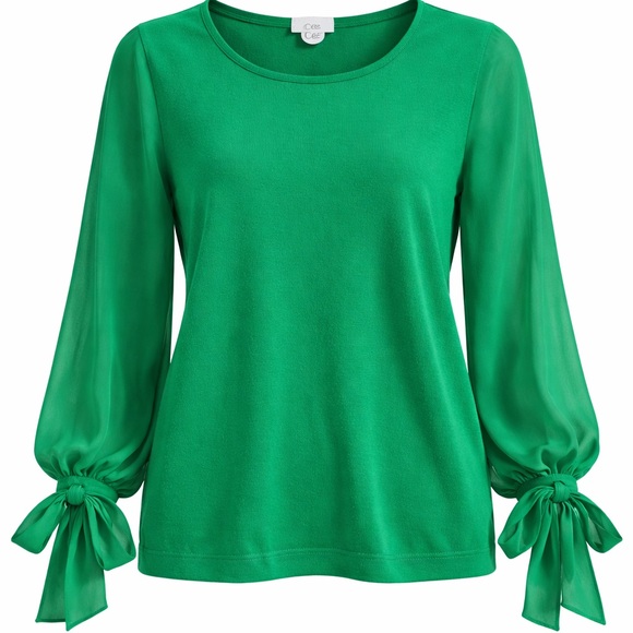 CeCe Sweaters - CeCe Emerald Green Blouse Size L Chiffon Tie Sleeve Top